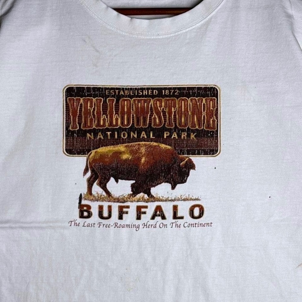 BNK Y2K Yellowstone National Park Buffalo Graphic Tee White Mens XL Cotton Shirt